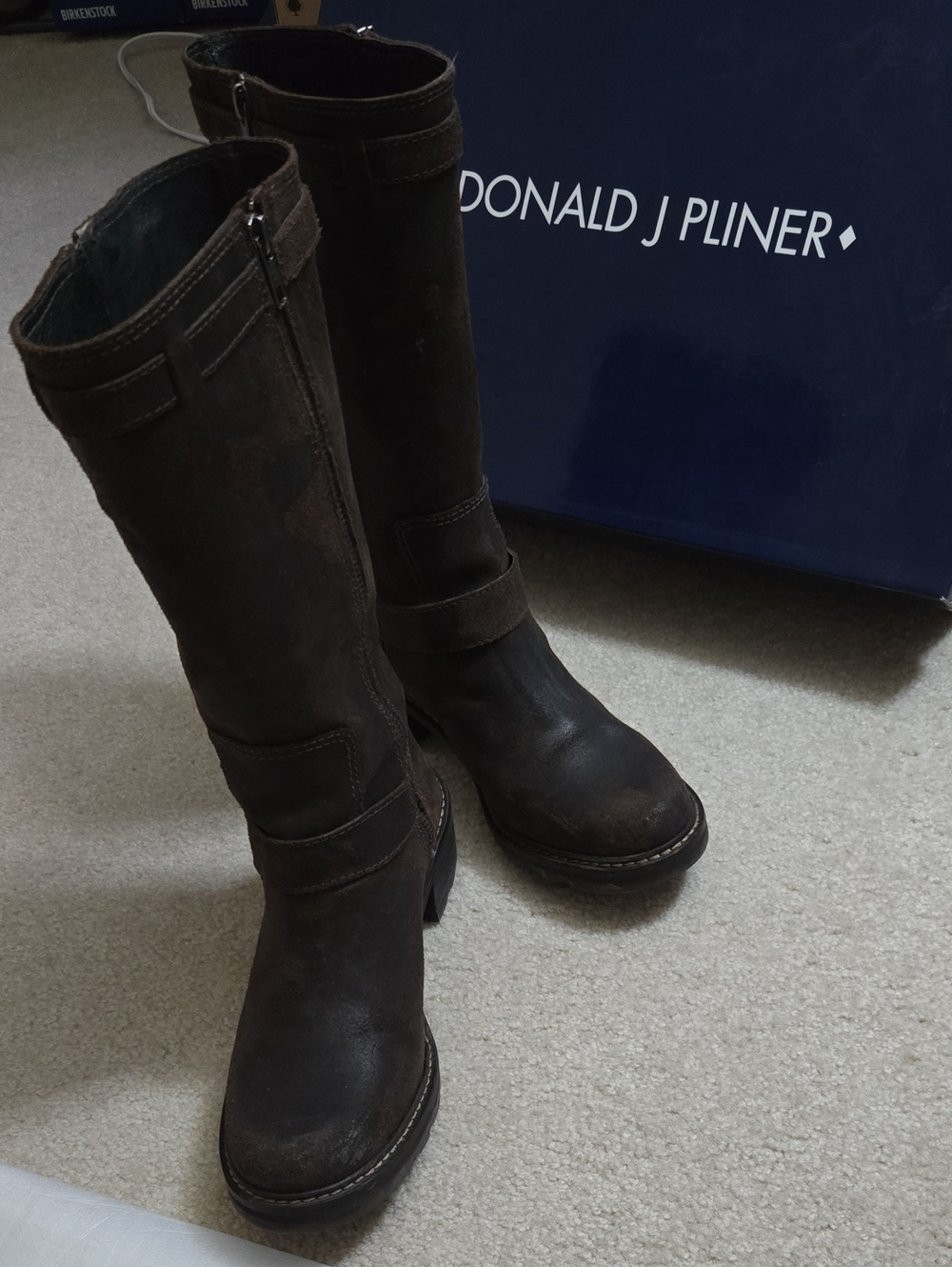 Donald J. Pliner Dark Brown Leather Mid-Calf Heeled Boots